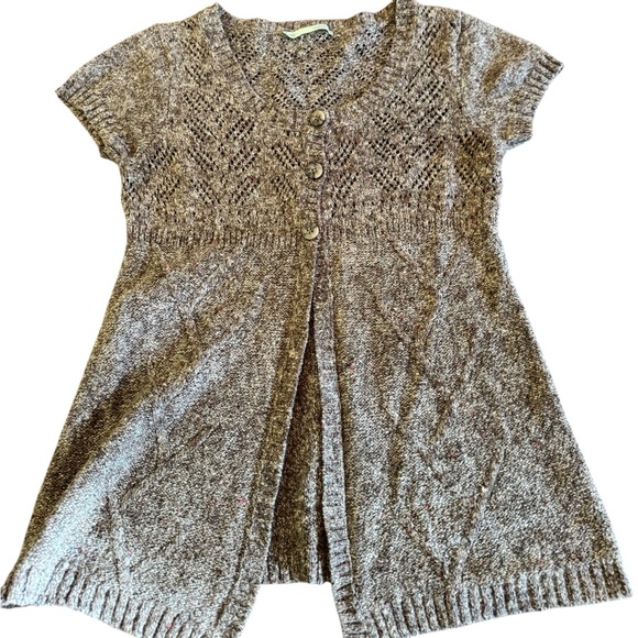 Maurices Sweaters - Maurices Heathered Brown Short Sleeve Knit Cardigan